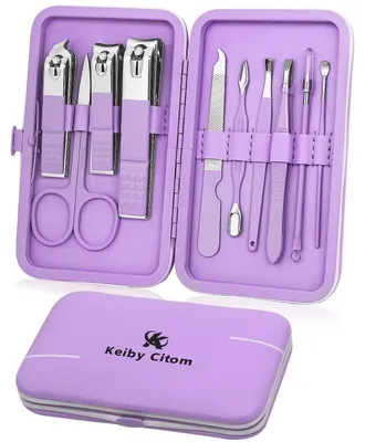 Zdjęcie produktu dla Zestaw do manicure i pedicure, 10 elementów, fioletowy, ze stali nierdzewnej, podróżny zestaw kosmetyczny