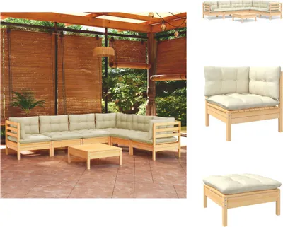 Produktbild von vidaXL 7-tlg. Garten-Lounge-Set mit Creme Kissen Massivholz Kiefer -  Gartenmöbel-Sets