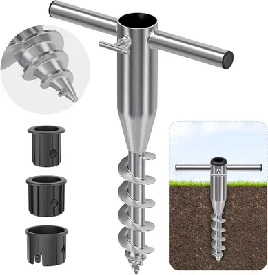Imagen del producto de Soporte para sombrilla - Anclaje para sombrilla - Estabilidad para exteriores - Con asa - 42 cm - Plateado