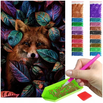 Produktbild von ARTULIO - Diamond Painting Set - Fuchs im dunklen Blätterwald - 60 x 40 cm - Groß XXL - 5D Diamant Painting, Bilder DIY, Komplettset Mosaik