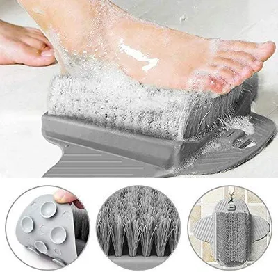 Produktbild von Fußscheuerbürste und Massagegerät für die Füße, Duschbürste mit rutschfesten Saugnäpfen und weicher Massagematte zur Akupressur und Fußpflege