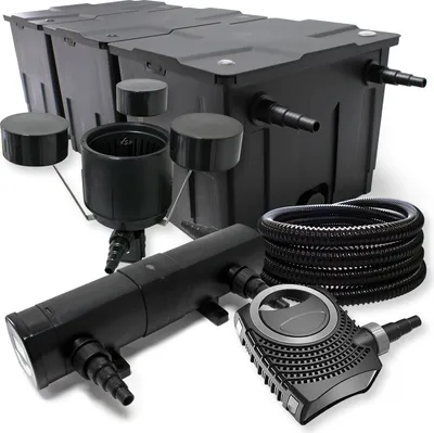 Produktbild von Wiltec Komplettset: CBF-350C Teichfilter bis 90000 L Teichfilteranlage Durchlauffilter, NEO10000 Teichpumpe 10000l/h 80W, CUV-236 Teichklärer 36W, 25m Teichschlauch 25 mm, CSP-250 Skimmer 2500l/h 45W