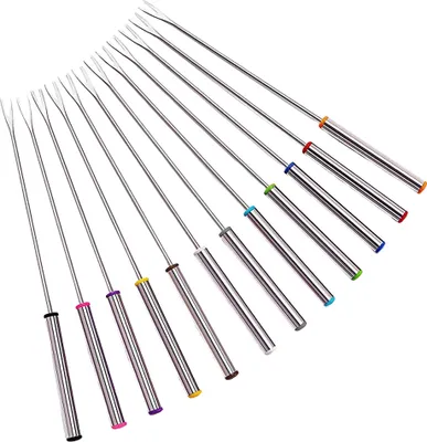 Image de CANDeal 12 Pièces 24cm Fourchettes à fondue en acier inoxydable Avec Poignée Résistante à la Chaleur Pour Fondue au Fromage et Chocolat, Viande Rôtie aux Guimauves