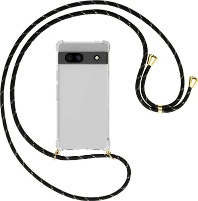 Produktbild von Handykette Backcover-Schutzhülle mit Band (Metall goldfarben) für Google Pixel 7a - schwarz/gold