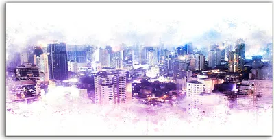 Produktbild von Coloray Canvas 140x70  Wandbild Leinwand Bilder Abstraktes Gebäude bei Nacht Aquarell
