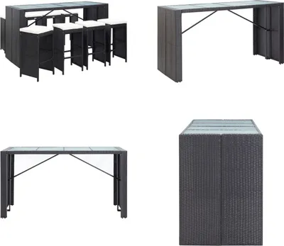 Image de vidaXL 9 pcs. Set Bar de Jardin Poly Rotin Noir - Set Bar de Jardin - Meubles de Jardin - Table De Bar Et Chaises