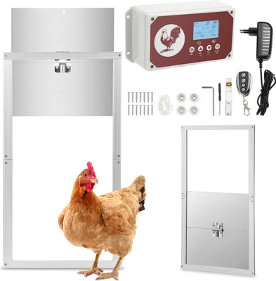 Immagine prodotto di Porta per polli Aopunly Porta per polli automatica con telecomando, in alluminio, 30x30cm, timer e potenza di 7,8W - Ideale per pollaio, pollaio e animali domestici