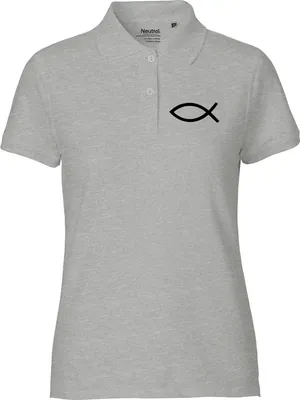 Produktbild von Huuraa Damen Polo Shirt Fisch Symbol XS Sport Grey Bio Baumwolle Fairtrade Poloshirt Geschenkidee
