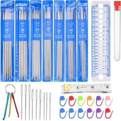 Obrázok produktu pre Sada pletacích ihiel 20 cm, 2–5 mm, kovové, pre začiatočníkov, ponožky