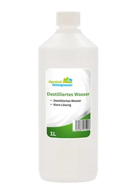 Produktbild von Alpenland Destilliertes Wasser |1 Liter| Destilliertes Wasser unsteril für Medizinische Zwecke, Labor, Aquaristik, Bügeleisen, CPAP-Geräte