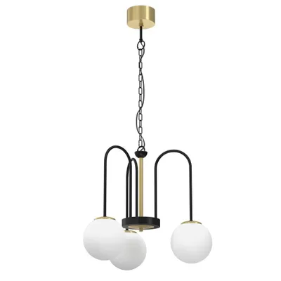 Obrázek produktu pro Zlatočerná závěsná lampa na řetízku 3 bílé skleněné koule Cambridge 3xE14 15W Luminex