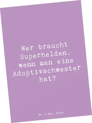 Produktbild von Mr. & Mrs. Panda Postkarte Spruch Adoptivschwester Heldin - Lavendeltraum - Geschenk, Jubiläen, Liebe, Unterstützung, einzelkarte, Beziehung, Fotokarte, Ansichtskarte