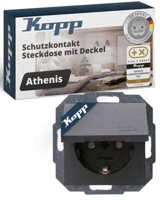 Produktbild von Kopp Schutzkontaktsteckdose ATHENIS 1-fach mit Deckel - Anthrazit - IP20 - 16A/250V
