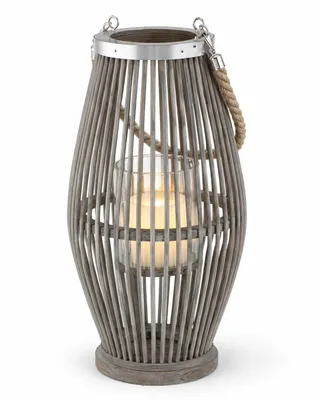 Zdjęcie produktu dla Lampa ogrodowa z bambusa z uchwytem i szklanym cylindrem, wys. 40 cm – lampa ogrodowa, lampa bambusowa – lampa drewniana, Obraz wygenerowany przez AI