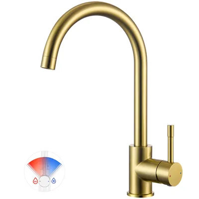 Produktbild von CECIPA MAX Küchenarmatur aus Edelstahl, Keramikventileinsatz, einhändige 360-Grad-Drehung, Warm- und Kaltwasser, 40 % Wasserersparnis,gebürstetes Gold