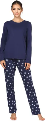 Image de Pyjama long pour femme Bellivalini, encolure ronde, BLV50-167 (bleu marine à étoiles, taille S)