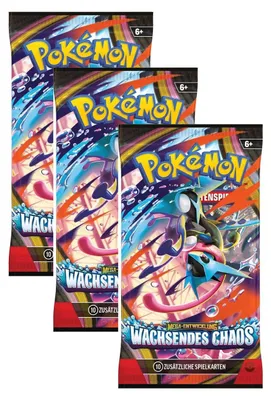 Produktbild von Pokémon Mega-Entwicklung – Wachsendes Chaos 3er Booster Pack Deutsch