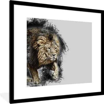 Produktbild von MuchoWow® MuchoWow® Gerahmtes Poster Löwe - Farbe - Schwarz - Weiß 40x40 cm - Poster mit zchwarzem Bilderrahmen - Poster - Plakat im Rahmen