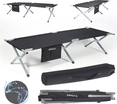 Produktbild von 24MOVE® Feldbett Campingbett bis 180 kg In-und Outdoor Camping faltbar, inkl. Tragetasche für einfachen Transport