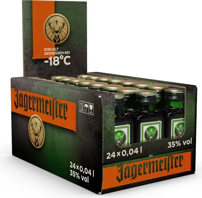 Produktbild von Jägermeister Kräuterlikör aus Kräutern Wurzeln und Früchten 24x4cl