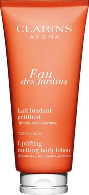 Produktbild von Clarins Eau des Jardins, Milch, Frauen, Feuchtigkeitsspendend, Auffrischend, Weichmachend, 200 ml, Tube, AQUA/WATER/EAU. CAPRYLIC/CAPRIC TRIGLYCERIDE. PARFUM/FRAGRANCE. BUTYLENE GLYCOL. POLYGLYCERYL6...