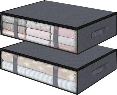Produktbild von 2 Stück Unterbettkommode, Unterbett Aufbewahrungsbox Vliesstoff, Faltbare Aufbewahrungstasche Kleideraufbewahrung