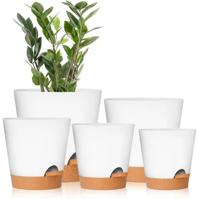 Produktbild von Selbstbewässernde Pflanztöpfe 5er Set Weiß Kunststoff 17.8-12.7cm