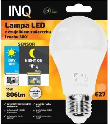 Zdjęcie produktu dla Żarówka Led Z Czujnikiem Ruchu I Zmierzchu E27 10W