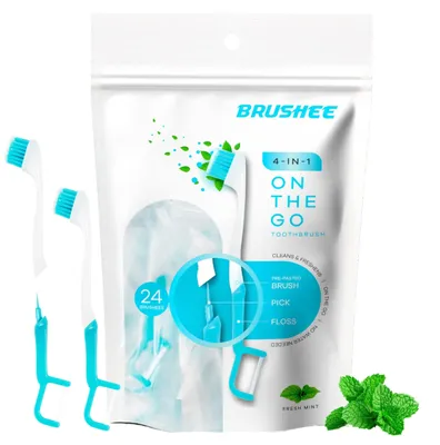 Produktbild von Einweg-Zahnbürste 4-in-1 mit Zahnpasta, 24 Stück