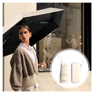Produktbild von Reise-Regenschirm, Mini-Regenschirm, kleiner UV-Regenschirm, winddichter Regenschirm mit Kapselhülle, tragbarer Taschenschirm für Männer und Frauen