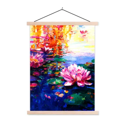 Produktbild von MuchoWow® Textilposter Gemälde - Öl - Seerose - Wasser 120x160 cm mit holzfarbenen Rahmen - Plakatkarton