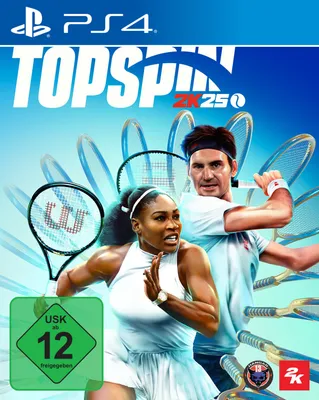 Cover art for the video game Top Spin 2K25, featuring tennis players Roger Federer and Serena Williams.
