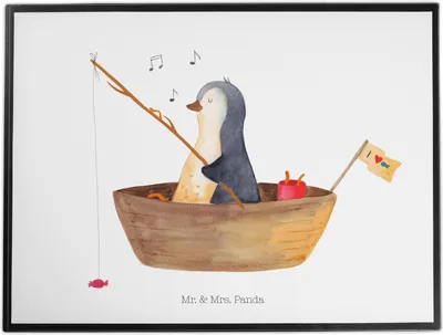 Produktbild von Mr. & Mrs. Panda schreibtischunterlage Pinguin Angelboot - Weiß - Geschenk, Tischunterlage, Unterlage Schreibtisch, Schreibunterlage, Boot, Leben, Scheidung, Optimistisch