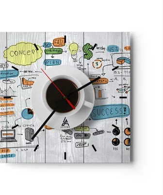 Produktbild von Wanduhr - Quadrat - Glasuhr - Kaffee Morgen Tasse Frühstück - 30x30cm - Schleichendes Uhrwerk - Lautlos - zum Aufhängen bereit - Dekoration Modern - Wanddekoration aus Glas - C3AC30x30-2481