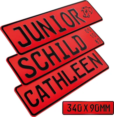 Produktbild von 1x Kennzeichen Rot Junior Bobby Car Kettcar Wunschtext FUN Kennzeichen Funschild retroreflektierend