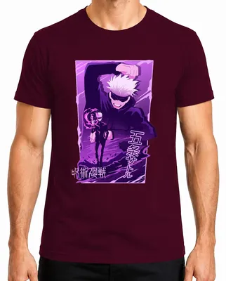 Productafbeelding van Gojo Satoru Jujutsu Kaisen, wit haar, anime-esthetiek, heren T-shirt, bordeauxrood, maat L