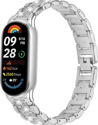Image de INF Bracelet Fin Diamant Acier Inoxydable pour Xiaomi Mi Band 8/9/10 Argent