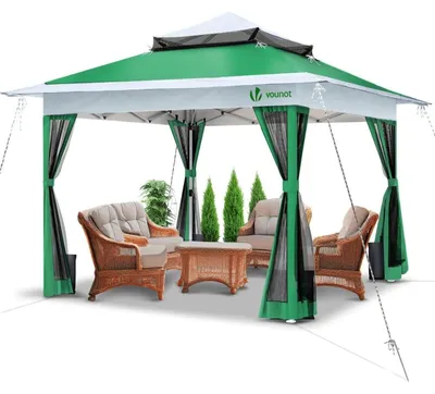 Obrázok produktu pre VOUNOT® Pavilón 3,6 x 3,6 m, skladací párty stan s bočnými sieťovými stenami a dvojitou strechou, zelený