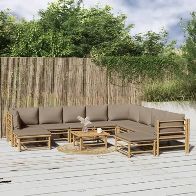 Produktbild von Maison Exclusive - 11-tlg. Garten-Lounge-Set mit Kissen Taupe Bambus