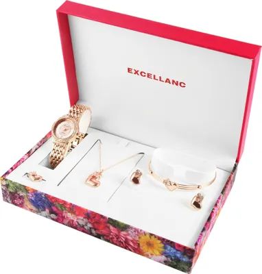 Produktbild von Excellanc Geschenkset mit Damenuhr, Armreif, Halskette, Ohrringen und Ring