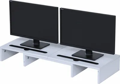 Produktbild von Relaxdays Monitorständer, 2 Monitore, ausziehbare Segmente, Breite 74-105 cm, ergonomische Bildschirmerhöhung, weiß