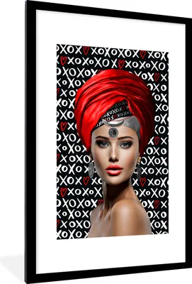 Produktbild von MuchoWow® MuchoWow® Gerahmtes Poster Frau - Muster - Rot 60x90 cm - Poster mit zchwarzem Bilderrahmen - Dekoration - Wandposter Wohnzimmer - Hochwertig