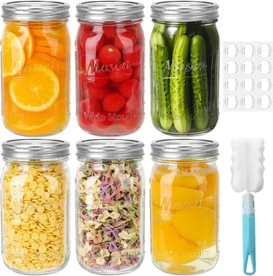 Produktbild von Marmeladenglas 32-Unzen-Einmachgläser aus Glas mit breiter Öffnung, 6er-Pack Einmachgläser aus Glas mit silbernen Aluminiumdeckeln und -ringen, luftdi