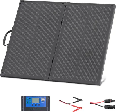 Produktbild von SucceBuy Faltbares Solarpanel 100 W, tragbares monokristallines Solarmodul mit Rahmen, 16BB N-Typ, 24% Effizienz, IP67, Ladegerät mit 30A PWM-Controller & MC4-Ausgang für Camping und Wandern