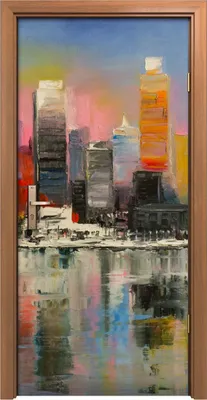 Produktbild von Türposter 90x200 cm Türaufkleber Türtapete Türfolie Klebefolie Stadt Wasser Boot Segel Gebäude Himmel
