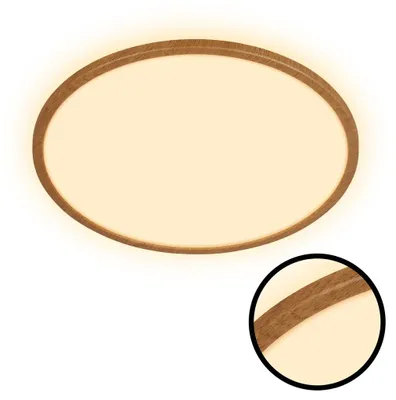 Image de Briloner Tava Wood LED Plafonnier, Lumière indirecte, Plat, Application bois, Lumière blanche chaude, Couleur bois, Ø42 x 3 cm