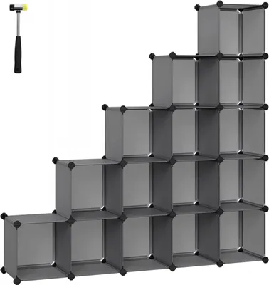Obrázok produktu pre Songmics Regálový organizér s 15 boxmi, plast a kov, sivý, 123 × 31 × 123 cm