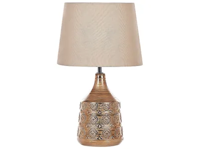 Produktbild von BELIANI Tischlampe Goldbraun Keramik 47 cm Stoffschirm Kegelform Jute u. Baumwolle langes Kabel mit Schalter handgefertigt Retro Schlaf- u. Wohnzimmer