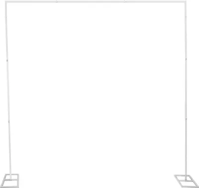 Image de Fond photo sur pied - Arche de mariage carrée - 2,4 × 2,4 m - Fer - Pieds 23 × 50 cm - Blanc