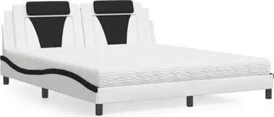 Productafbeelding van vidaXL Bed "Viana" met matras, wit en zwart, 180x200 cm, kunstleer